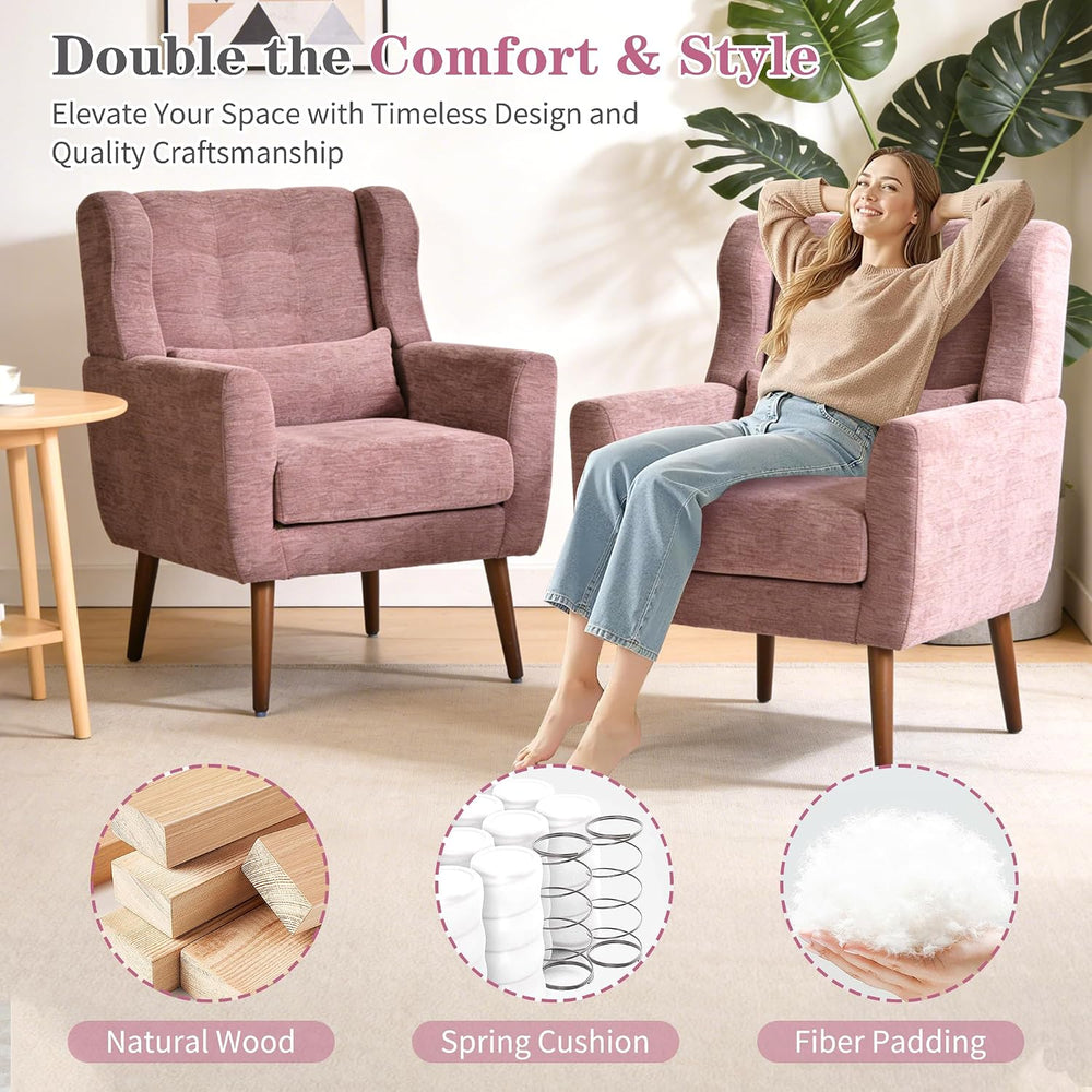 Modern Accent Chair, Upholstered Armchair with Pillow, Fabric Single Sofa Cha...