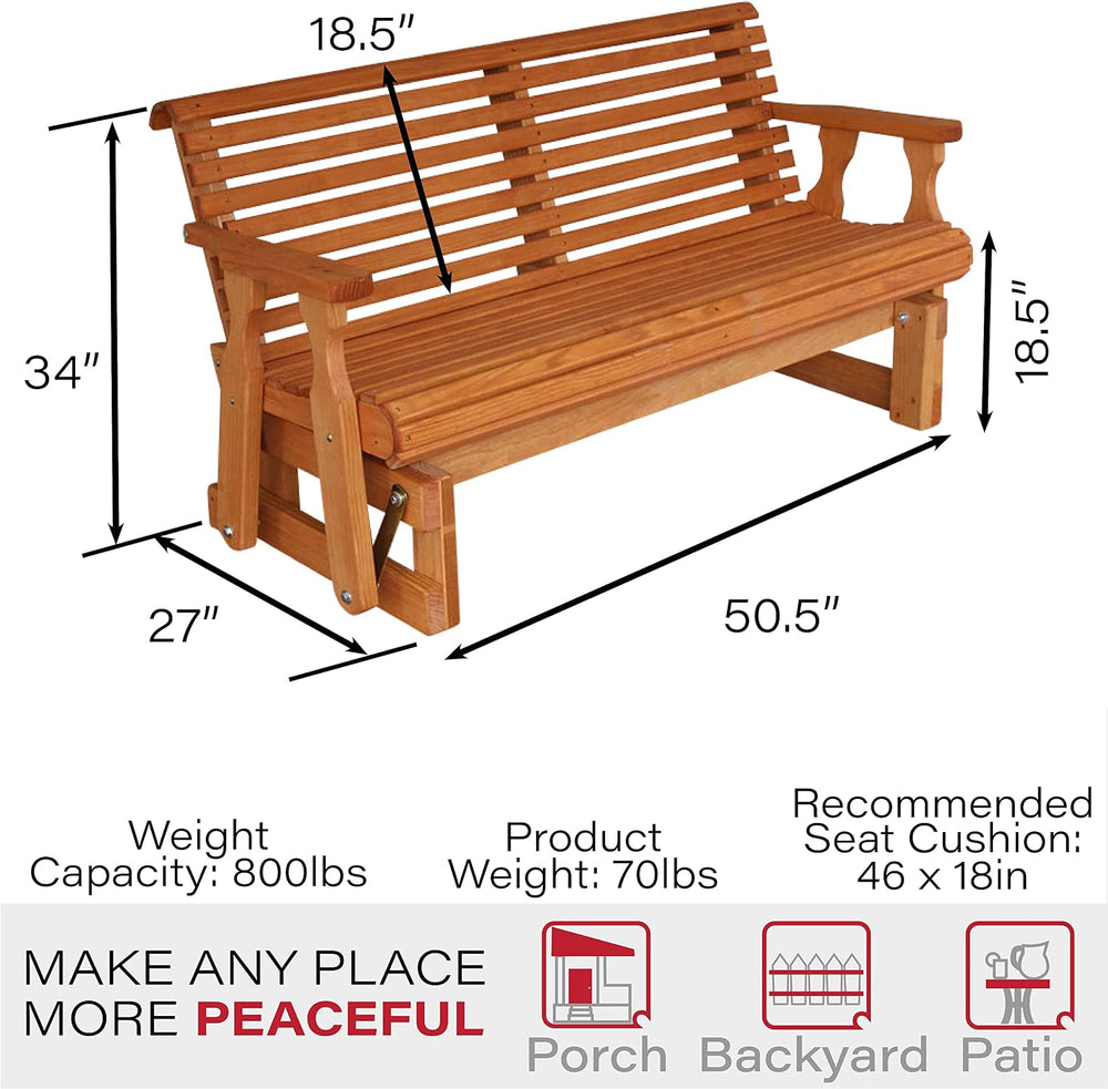 Amish Heavy Duty 800 Lb Roll Back Pressure Treated Porch Glider (4 Foot, Ceda...