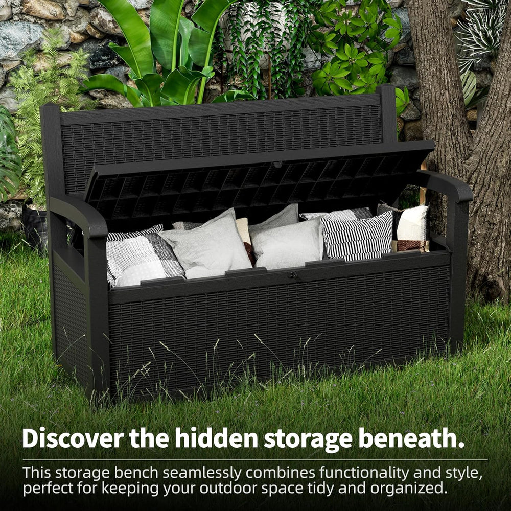 PatioZen 80 Gallon Outdoor Storage Bench Deck Box Waterproof Lockable,Outdoor...