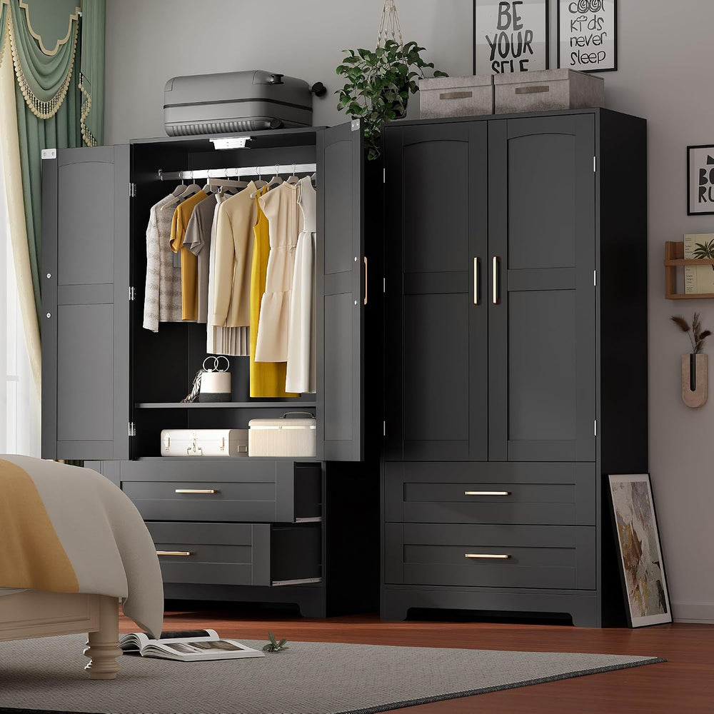 Wooden Armoire Wardrobe Closet, Bedroom Armoires with Door and Drawers, Frees...