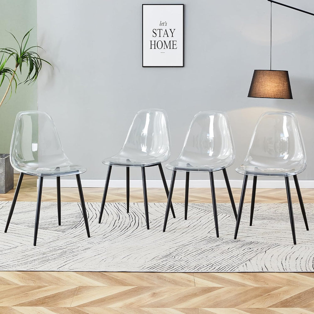 JUFU Acrylic Dining Chairs Set of 4, Modern Clear Chairs with Transparent Sea...