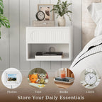 Floating Nightstands with Drawer Set of 2, Modern Wall Mounted Bedside Tables for Bedroom, Space Saving Storage Cabinets, Easy Install Hanging Shelf Night Stands for Small Spaces (White)