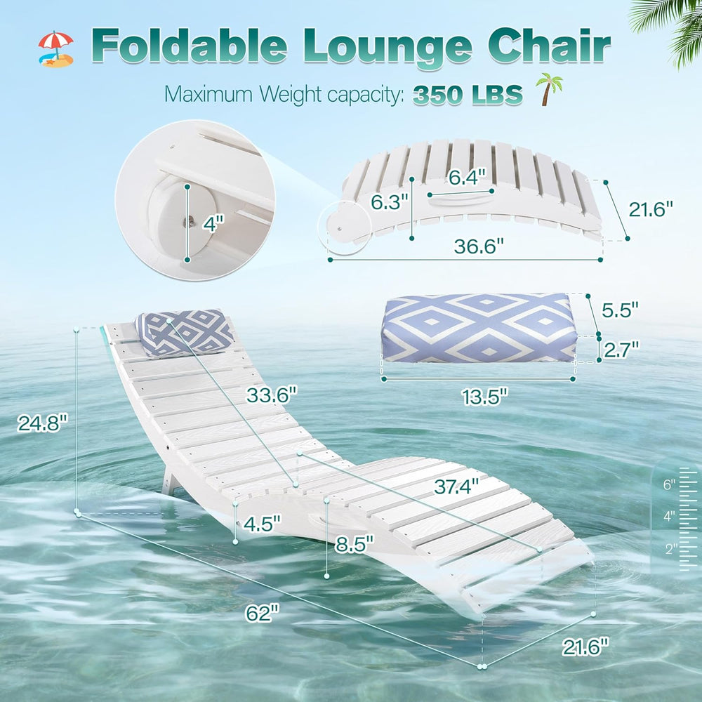 nalone Foldable Pool Lounge Chair, HDPE in Pool Chaise Lounge (2, White) | Wi...