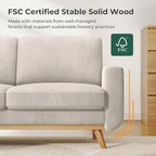 Vesgantti 68" Loveseat Sofa Light Grey, Comfy Corduroy Couch with Spring Cushion and Solid Wood, Modern Deep Seat for Bedroom, Living Room, Office