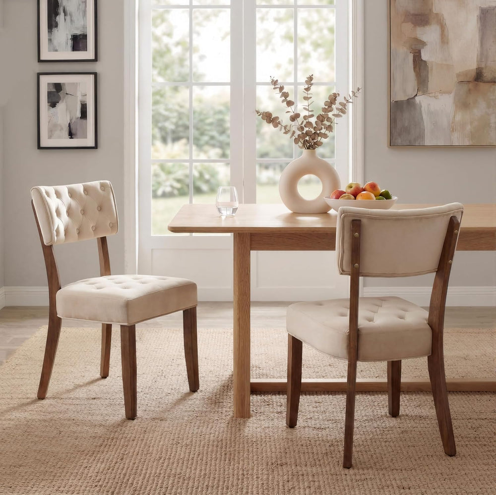 UVV Wooden Dining Chairs Set of 2, Mid Century Tufted Upholstered Kitchen Cha...