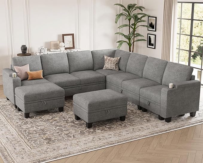 Belffin Modular Sectional Sofa Couch with Storage U Shape Convertible Corner Couches for Living Room Light Grey Couch