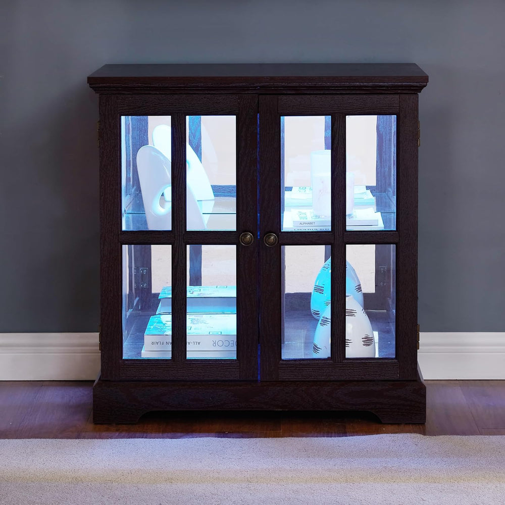 KEIKI Lighted Curio Cabinet, Glass Display Cabinet with 2 Doors & Adjusta...