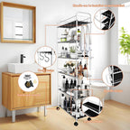 6 Tier 10in Slim Rolling Storage Cart with Handle, White Mobile Shelving Unit with Wheels, Metal Wire Storage Rack with Baskets for Kitchen Bathroom Office Laundry Narrow Piaces