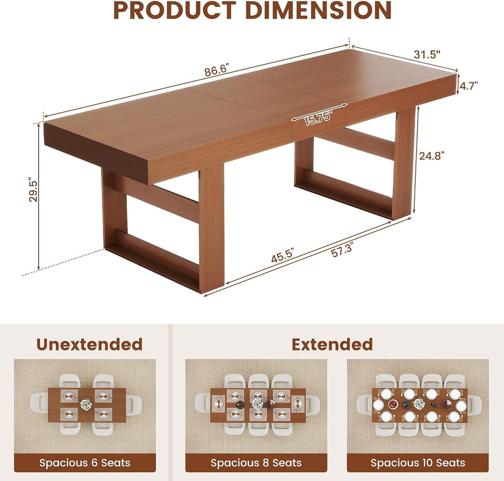 Extendable Dining Room Table for 6-10, 70.9"-78.7" Long Kitchen Tab...