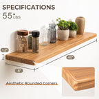 Floating Shelves 40"W x 8"D, Solid Elm Wood Shelves for Wall, 8 Inch Deep Floating Shelves for Home Storage & Display, Rustic Wooden Bathroom Shelves 40 Inch Long, Set of 2, Heavy-Duty Bookshelf
