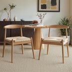 Farini Mid Century Modern Dining Chairs Set of 2, Solid Wood Frame Kitchen Chairs with Woven Upholstered Seat for Dining Room & Breakfast Nook,Natural-Beige