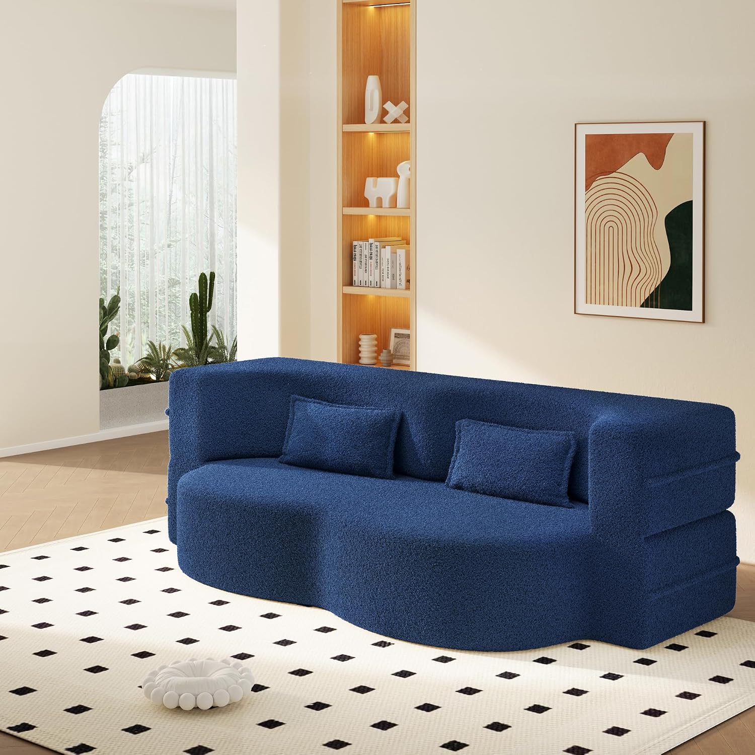 Convertible Folding Sofa Bed, 2-in-1 Full Size Floor Boneless Couch Bed, Loveseat sleeper Couch , Corduroy Floor Sofa, Memory Foam Sleeper SofaBed, Small couches for small spaces, No Assembly, Blue