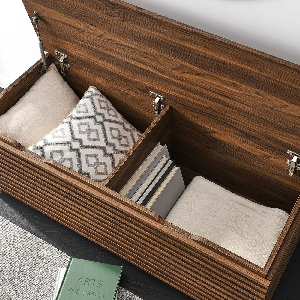Modway Render 47" Wood Grain Storage Bench in Walnut