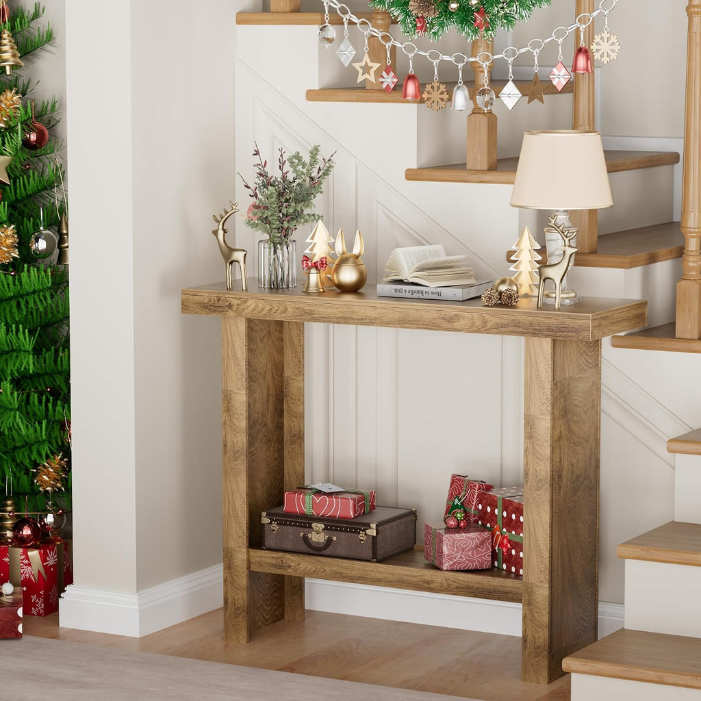 LIFECHOVY Farmhouse Wood Entryway Table Narrow Console Tables with Storage Behind The Couch Sofa, Entrance Side Table with Shelves for Hallway, Living Room, Foyer, Rustic