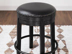 Signature Design by Ashley Valebeck Casual Round Faux Leather Upholstered Backless Counter Height Bar Stool with Footrest and Nailhead Trim, Black