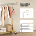 Rolling Clothes Rack Load 530lbs,Heavy Duty Garment Rack With Sturdy Wheel And Shelves, Adjustable Portable Hanging Rack For Clothes, Stainless Steel, Gold