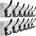 Dseap Coat Rack Wall Mounted - 24" Long 6 Tri Hooks, Heavy Duty Wooden Wall Coat Hanger Coat Hook for Clothes Hat Jacket Clothing, White and Black, Pack of 2