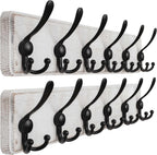 Dseap Coat Rack Wall Mounted - 24" Long 6 Tri Hooks, Heavy Duty Wooden Wall Coat Hanger Coat Hook for Clothes Hat Jacket Clothing, White and Black, Pack of 2