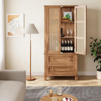 Kitchen Pantry Storage Cabinet, Kitchen Storage Cabinets with Rattan Doors and 2 Drawers, Pantry Cabinet with Adjustable Shelf, Adjustable Shelves for Dining Living Room