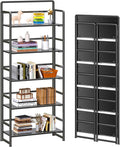 4NM No Assembly 5 Tiers Folding Bookshelf Storage Shelves Vintage Bookcase Standing Racks Study Organizer Home Office (All Black)