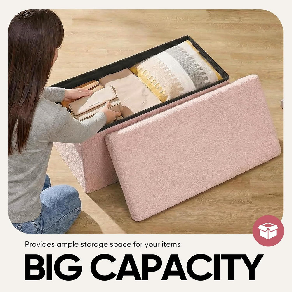 30 Inches Storage Ottoman Bench - Square Ottoman with Sherpa Top,Storage Benc...