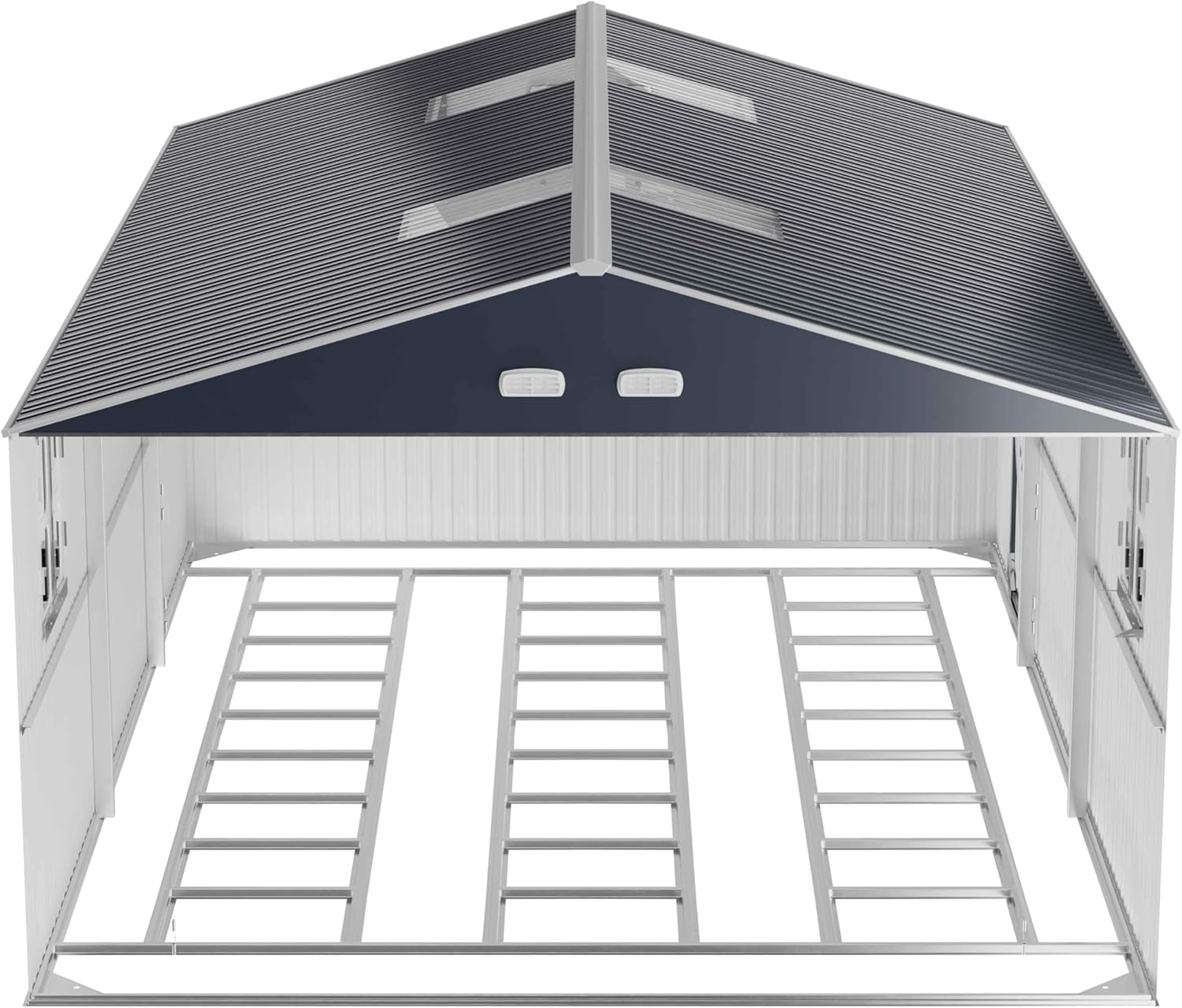 Metal Garage Shed for Car with Floor Kit, 13x20x8.5' Large Outdoor Storage Building and Workshop, Weatherproof Steel Carport with Ultra-Reinforced Truss System, Skylights & Dual-Entry