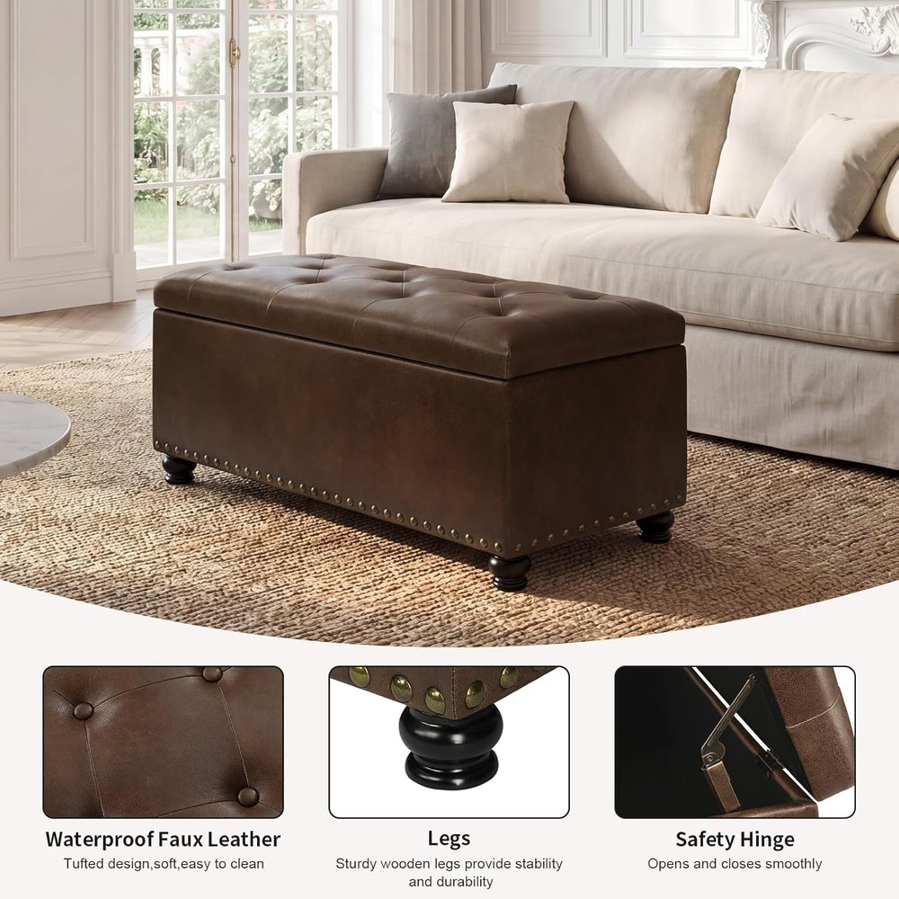 Asense Storage Ottoman Bench, Faux Leather Ottoman with Storage for Living Ro...