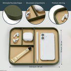 Nordik Leather Valet Tray - Medium EDC Tray - Moss Green (9.5 x 7.9 in) | Premium Vegan Leather with Two-Toned Design, Includes Four Compartments, Giftable, Catchall Tray for Keys Watch and Jewellery