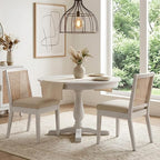 HNY Farmhouse Rattan Dining Chairs Set of 2, Mid Century Modern Kitchen & Dining Room Chairs, Cane Upholstered Kitchen Side Chair with White Hardwood Frame, Beige