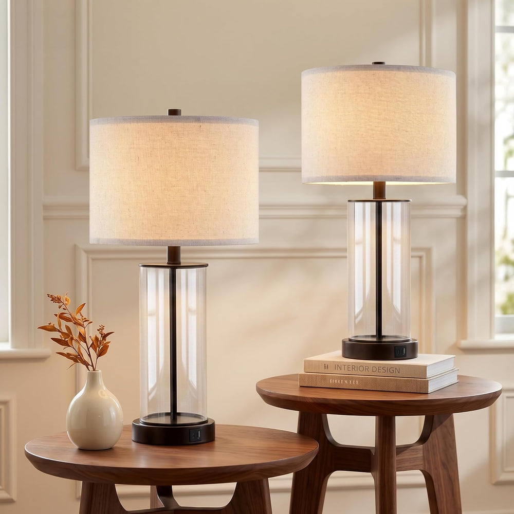 Kyrid 23.5'' Glass Table Lamp Set of 2 for Living Room with USB Ports...