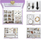 Kendal Jewelry Box, 5-Layer Jewelry Organizer Box with Glass Lid, Purple, Heart Shaped PU Leather, Storage Box for Necklace Earrings Rings Bracelets, Gift Idea for Girls LJC4DRPL