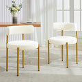 Boucle Dining Chairs Set of 2, Mid Century Modern Dining Room Chairs with Barrel Backrest, Upholstered White Kitchen Chairs for Dining Room, Restaurant, Gold Metal Frame