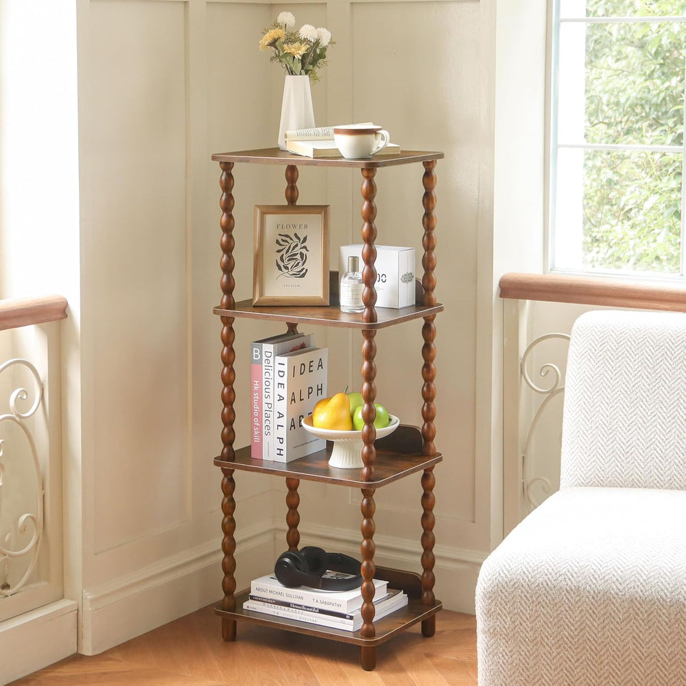 Book Shelf, 4-Tier Bookshelf with Storage, Small Bookcase Display Shelves for...