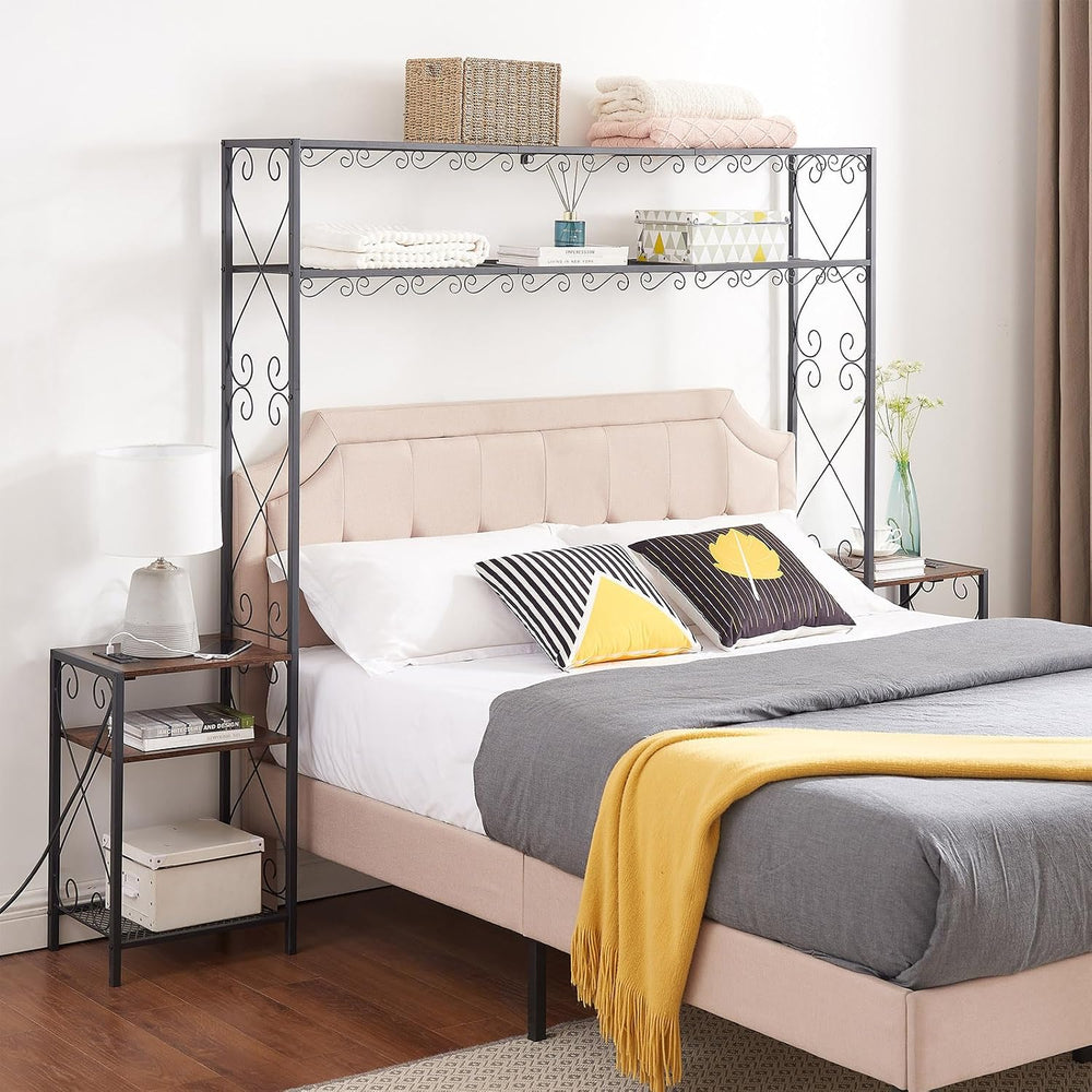 Queen Size Headboard with Charging Station, Outlets, Shelves, and Storage - B...