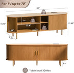 DHH 63 Inch Mid Century Modern TV Stand with Power Outlet for TVs up to 70 Inch, Entertainment Center with Storage and Adjustable Shelves, Media Console with Sliding Doors for Living Room(Yellow)