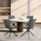 Dining Chairs Set of 6, 360° Swivel Upholstered Mid-Century Modern Kitchen Dining Room Chairs, Armless Faux Leather Accent Side Chair with Padded Back, Metal Legs for Living Room Bedrooms,Grey