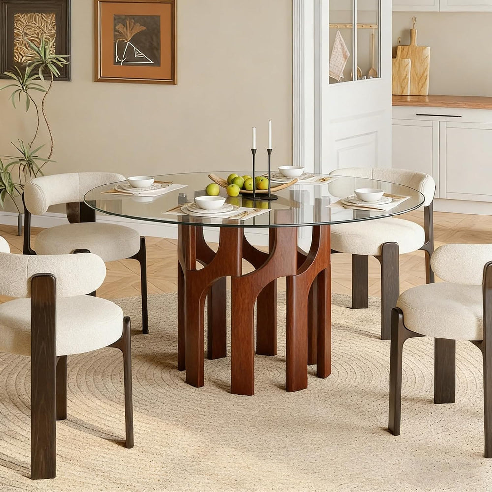 Round Glass Dining Table for 4-6, Modern 46-Inch Kitchen Table with Sturdy Pe...
