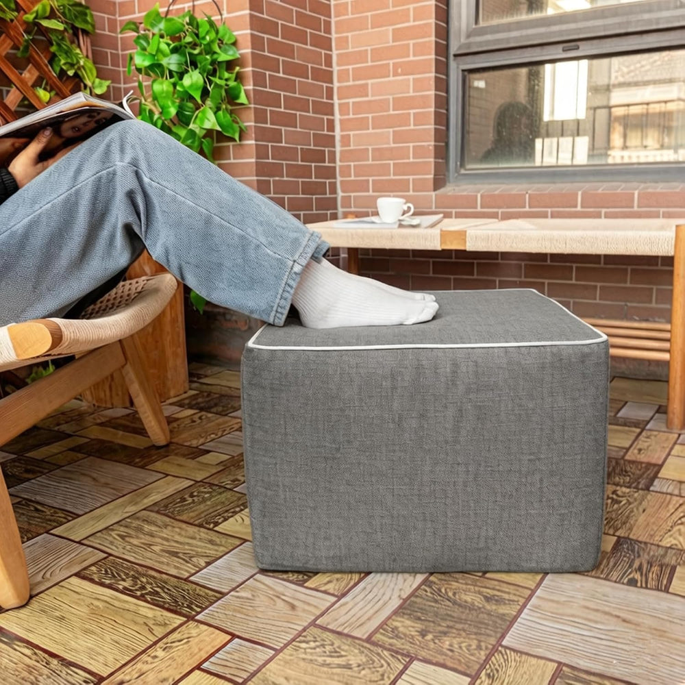 Outdoor Square Ottoman,Pouf Foot Rest for Patio Waterproof,Gray,20x20x14In | ...