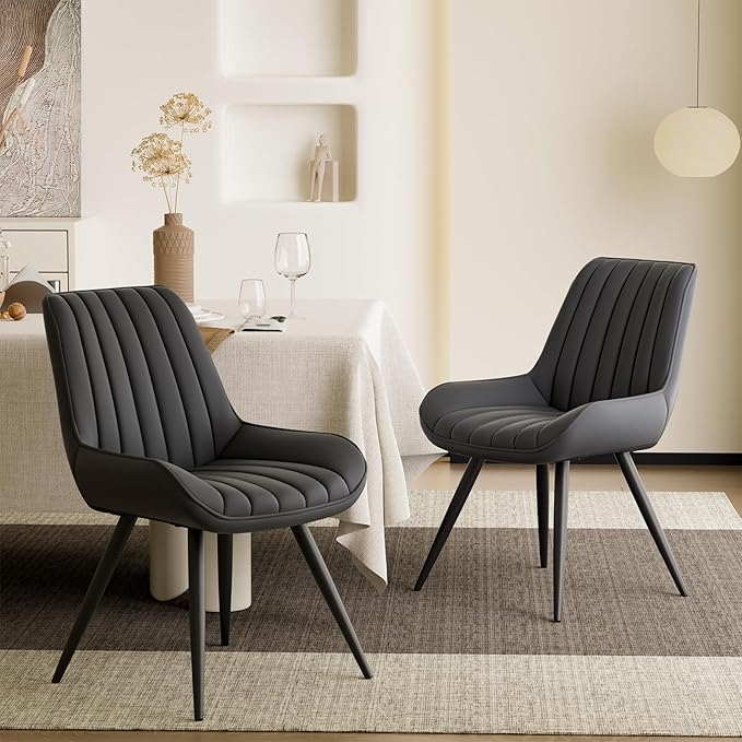 Modern Dining Chairs Set of 2,Upholstered Dining Room Chairs with Thick Cushions,Fabric Comfy Dining Chairs with Metal Legs for Dining Room Black