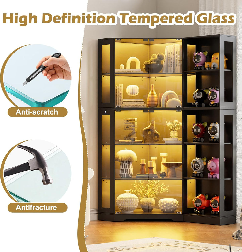 PAKASEPT Corner Display Curio Cabinet with Glass Doors, Glass Display Case wi...