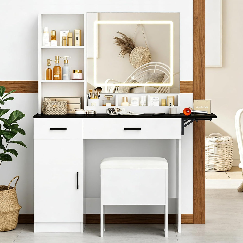 KAMABOKO White Vanity Desk with Mirror and Lights | Women Makeup Vanity with ...