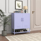 Metal Shoe Storage Cabinet with Lock, 2-Door Multifunctional Shoe Organizer with Adjustable Shelf & Bottom Shoe Rack, Freestanding Entryway Furniture, Purple 33" H X 29.5" W X 13.8" D