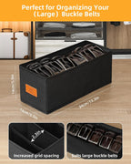 4 PCS Belt Organizer for Closet, 6 Grids Belt Holder, Washable Belt Box, Foldable Tie Organizer for Men, Belt Storage for Drawer (Black, 13.38inch)