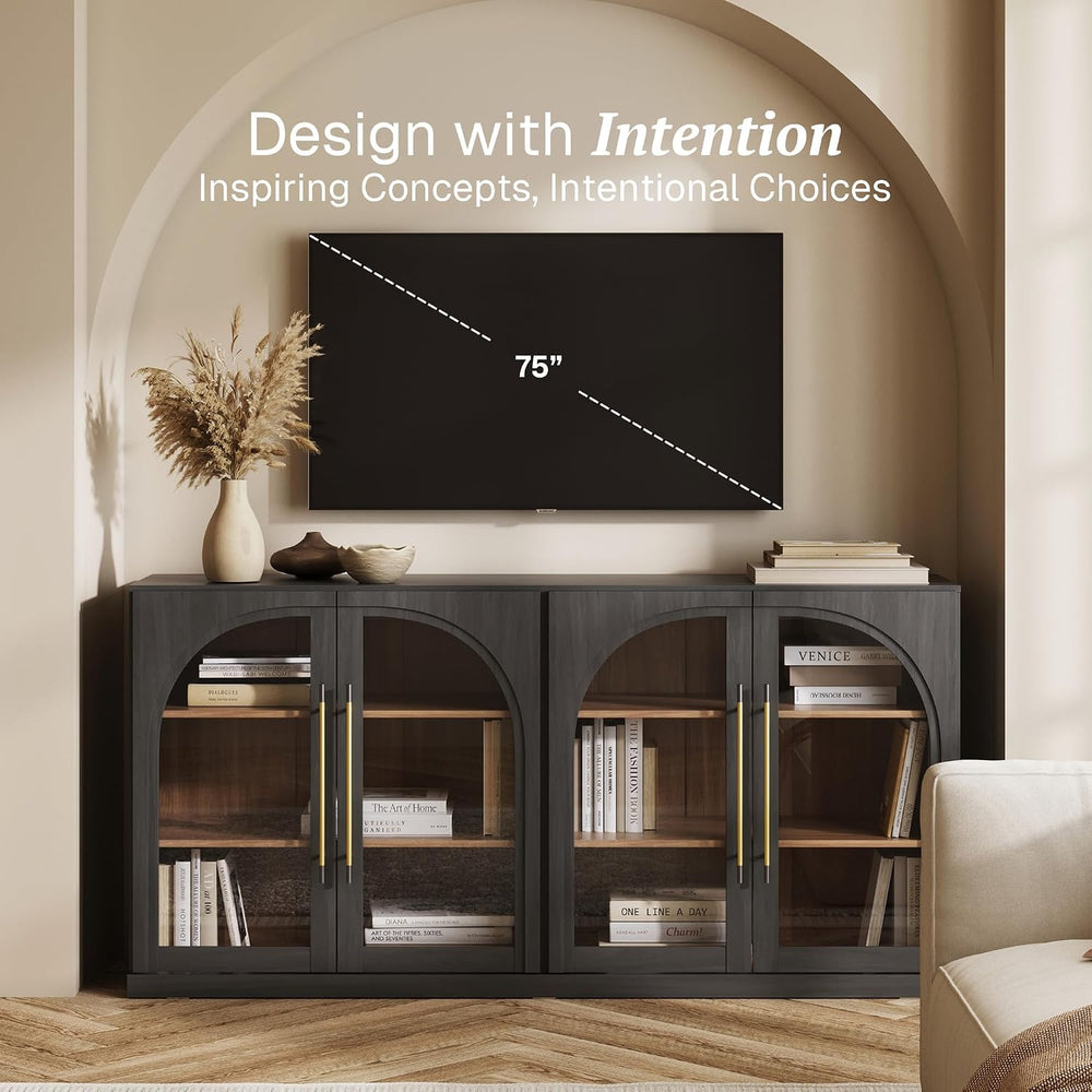 BELLEZE Jagger 65" Storage Cabinet with Glass Door - Ebony