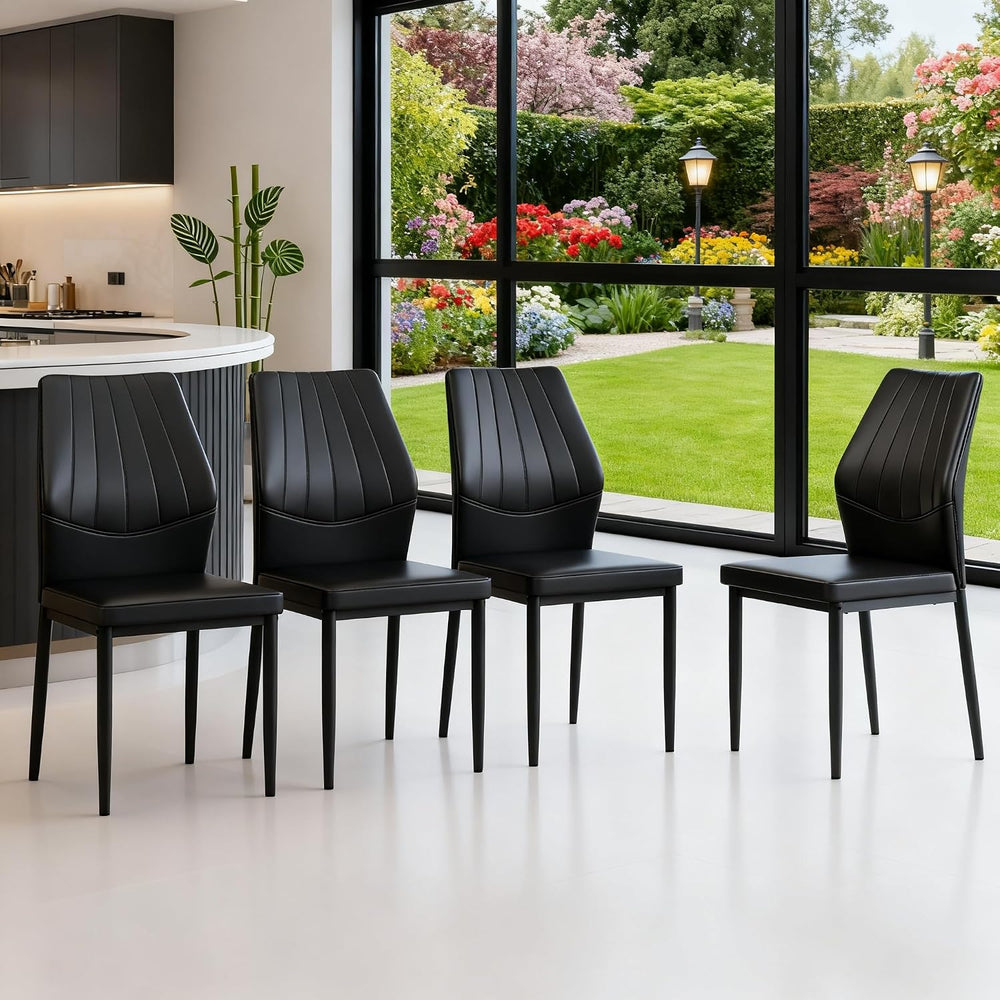 Modern Dining Chairs Set of 4，Black Dining Room Chairs Set, Comfy Kitchen Fau...