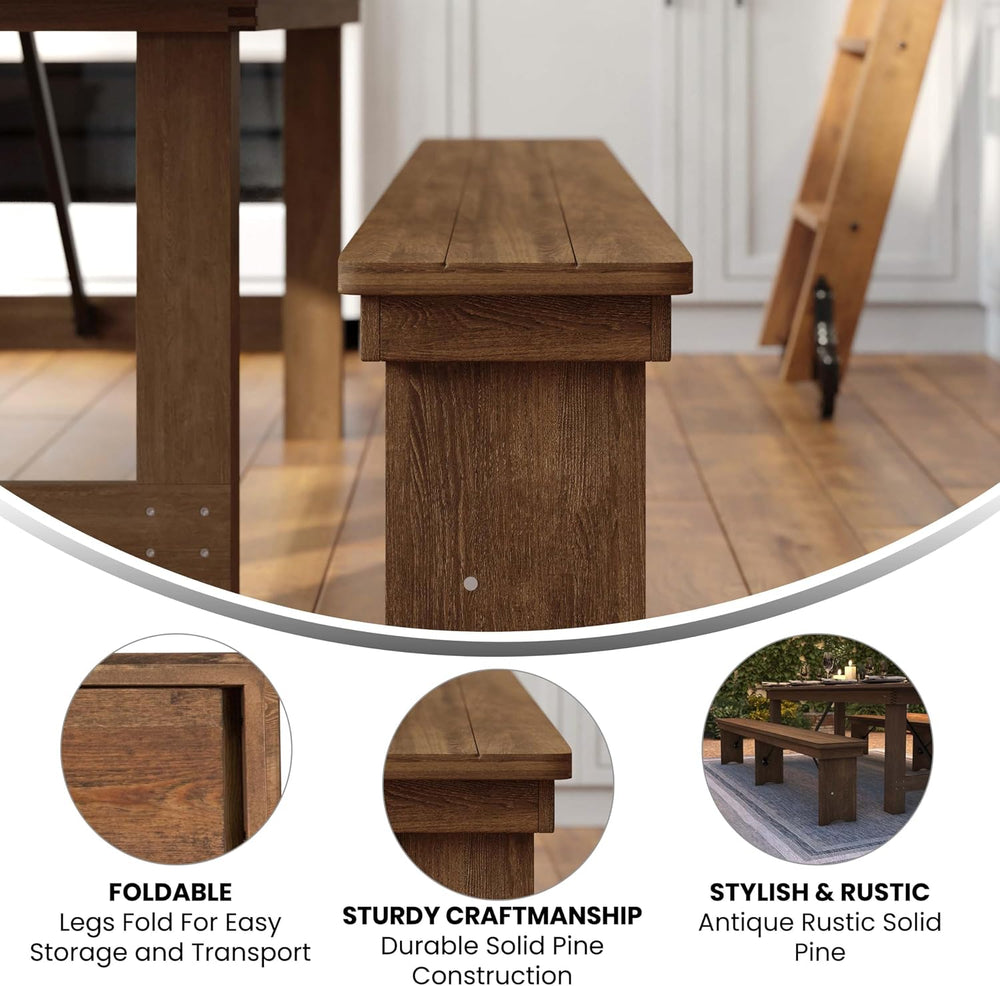 Flash Furniture Hercules 96x12 Folding Bench with Legs, Rustic | Foldable Loc...