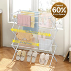 KINGBOARD Clothes Drying Rack, Collapsible Drying Rack Clothing with 11 Poles, 3-Tier Laundry Drying Rack, Small Clothes Drying Rack Foldable for Baby Clothes Sock Towel, 25lb Capacity, White