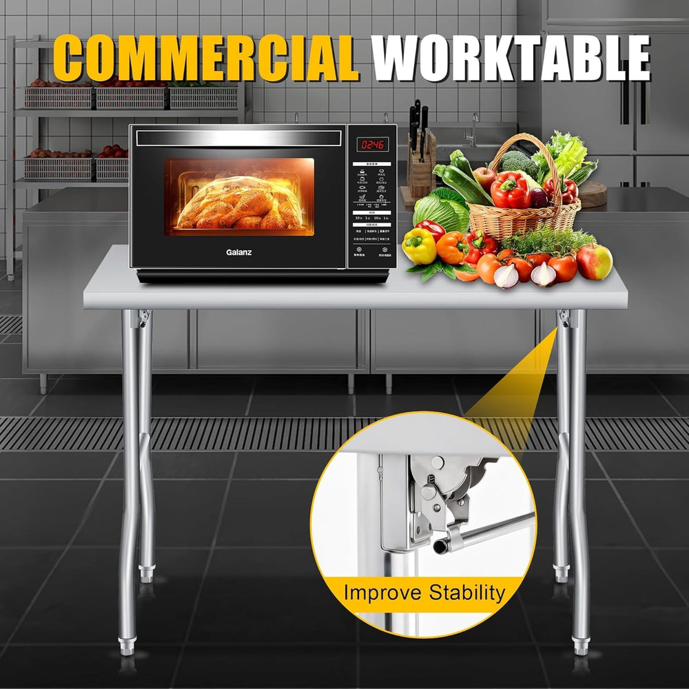 Foldable Stainless Steel Table 48x24 Inch, 1-Tier Portable Workstation, Comme...