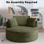 Oversized Round Chair Lounge Chaise Indoor, 53.5" Upholstered Corduroy Deep Seat Single Cloud Sofa Chair, Fluffy Modern Large Circle Boneless Sleeper Sofa for Living Room, Bedroom, Green