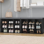 Hzuaneri Shoe Storage Bench with Cushion, Entryway Storage Bench with 18 Cubbies, 9.5" Widened Organizer Cabinet, Long Cubby Rack for Living Room, Bedroom, Entryway, Black SB25704GY | 9.5" Widened Organizer Cabinet, large Cubby Shoe Rack for Living Room